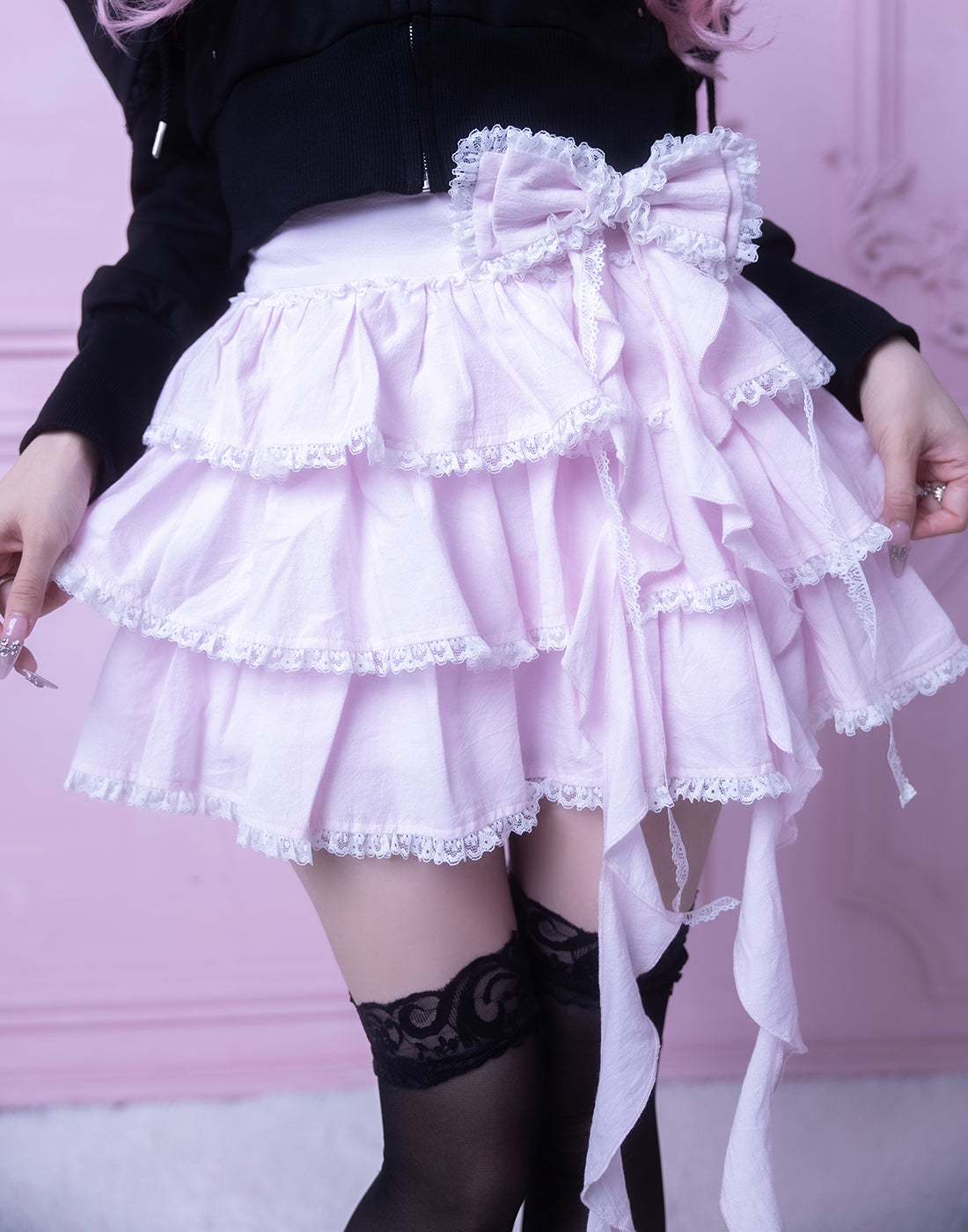<Deliver in Late September> AVENCHUMU Ruffle frill ribbon tiered skirt