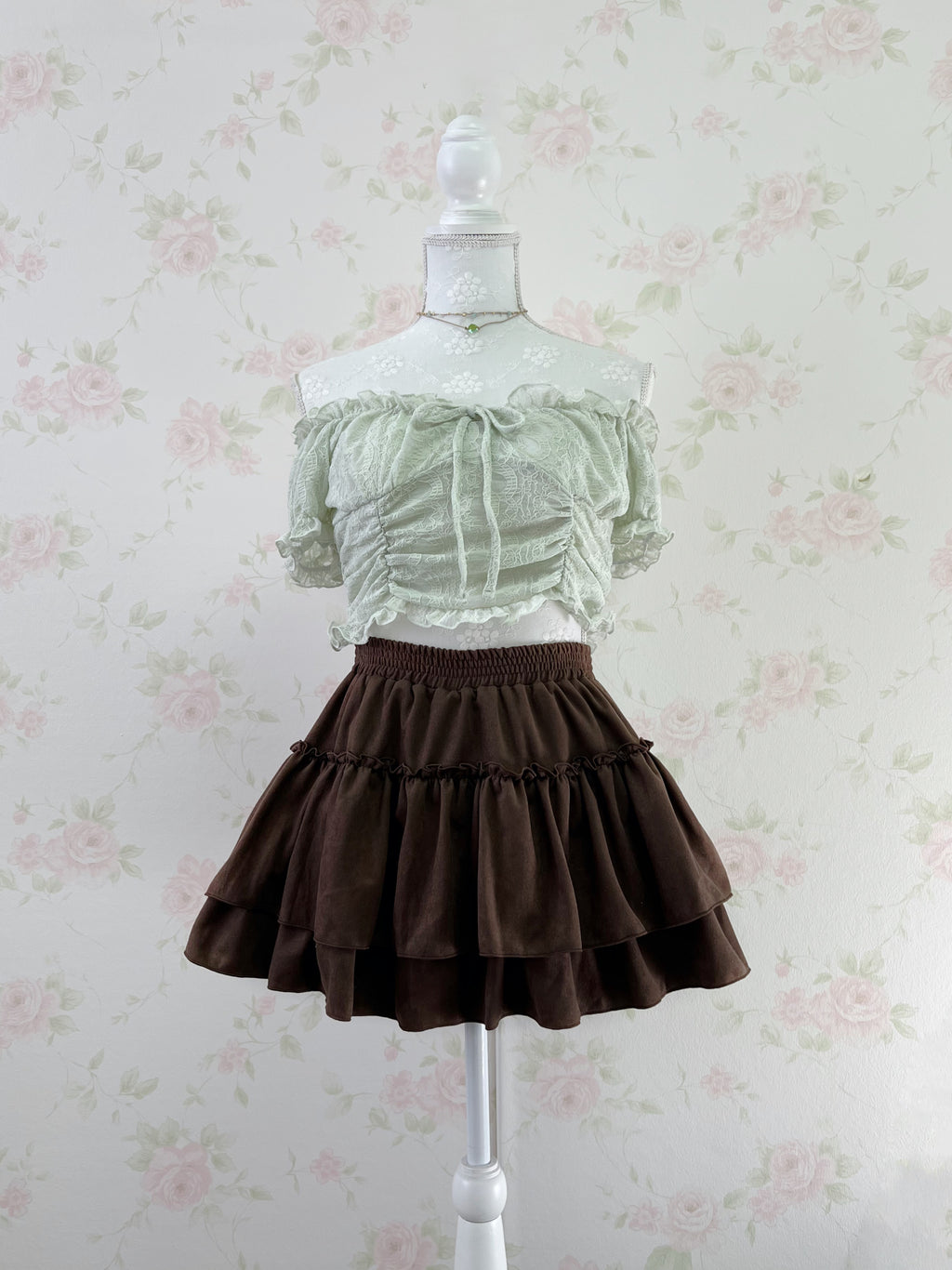 2 Way Shoulder Lacy Top (Mint Green)