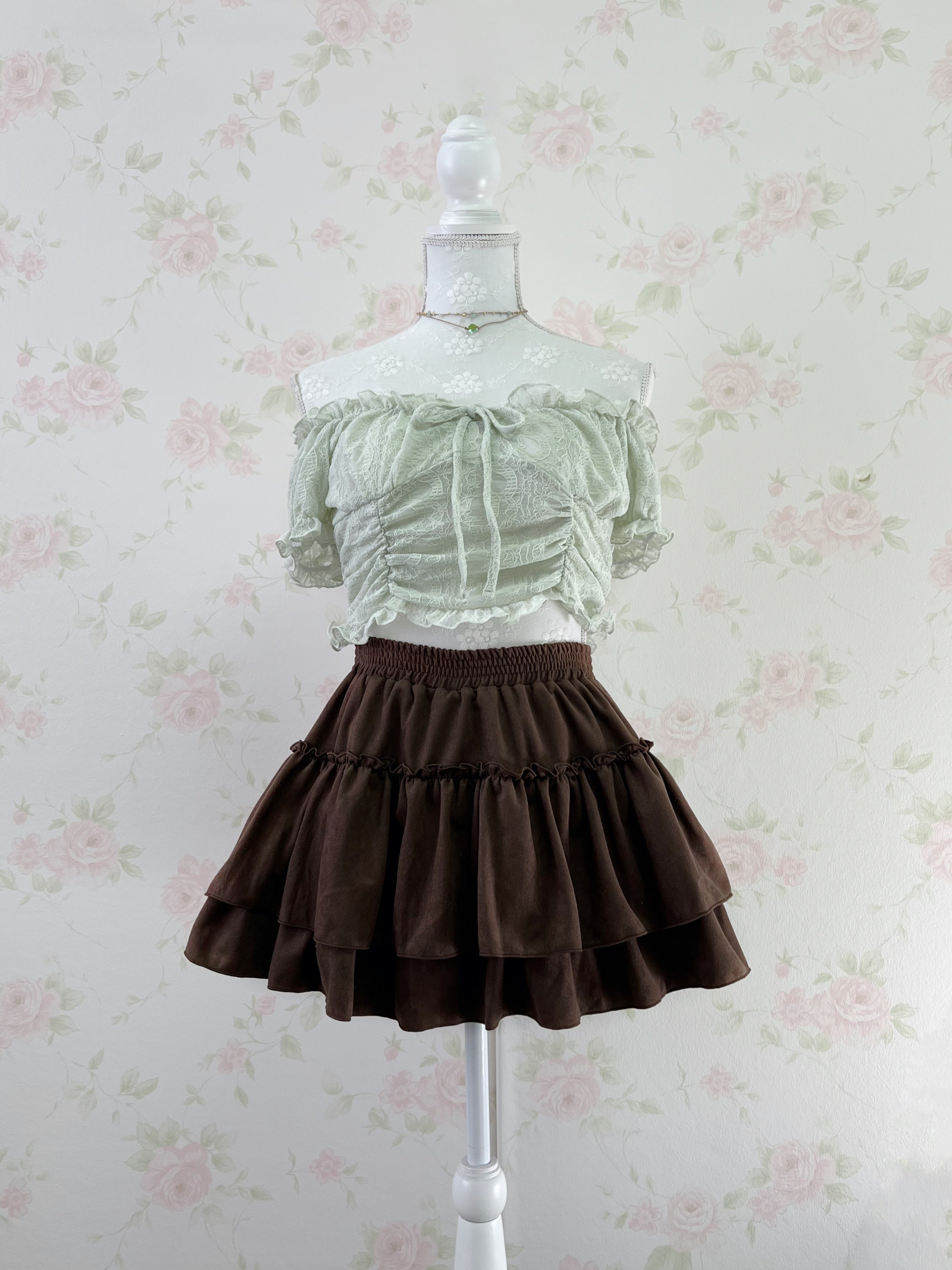 2 Way Shoulder Lacy Top (Mint Green)