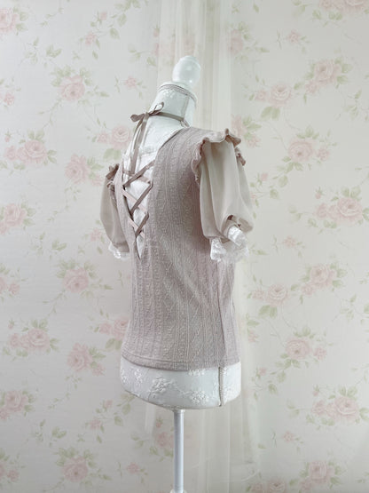 NOEMIE Halter Neck Laced Up Back Top (Grayish Pink)