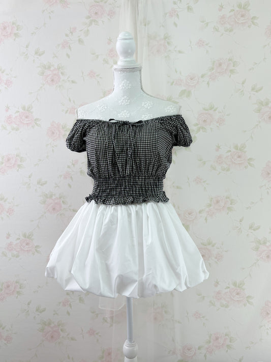 GRL 2 Way Gingham Checked Cotton Blouse (Black)
