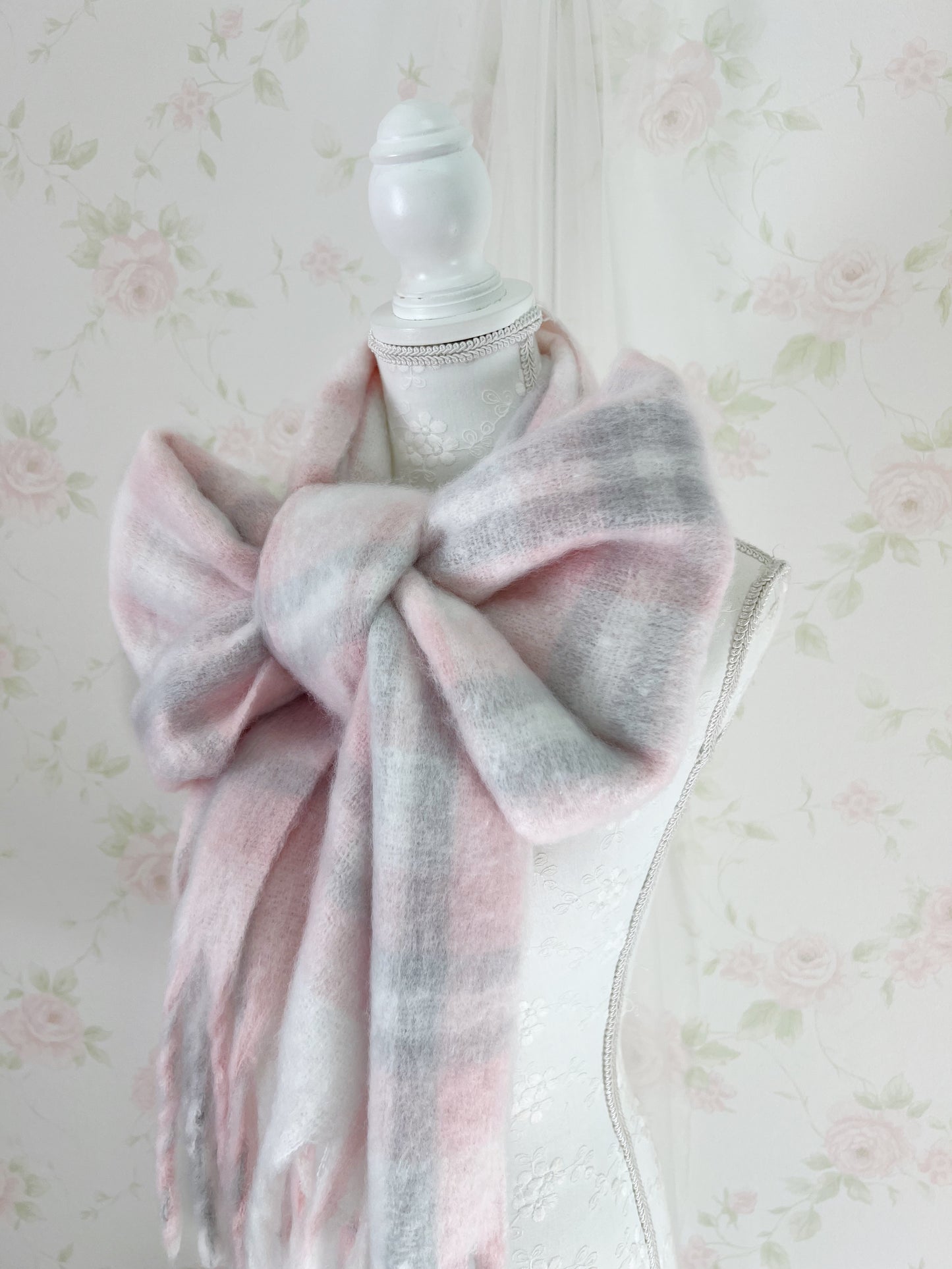 Shoujo Checked Scarf (Pink X Gray)