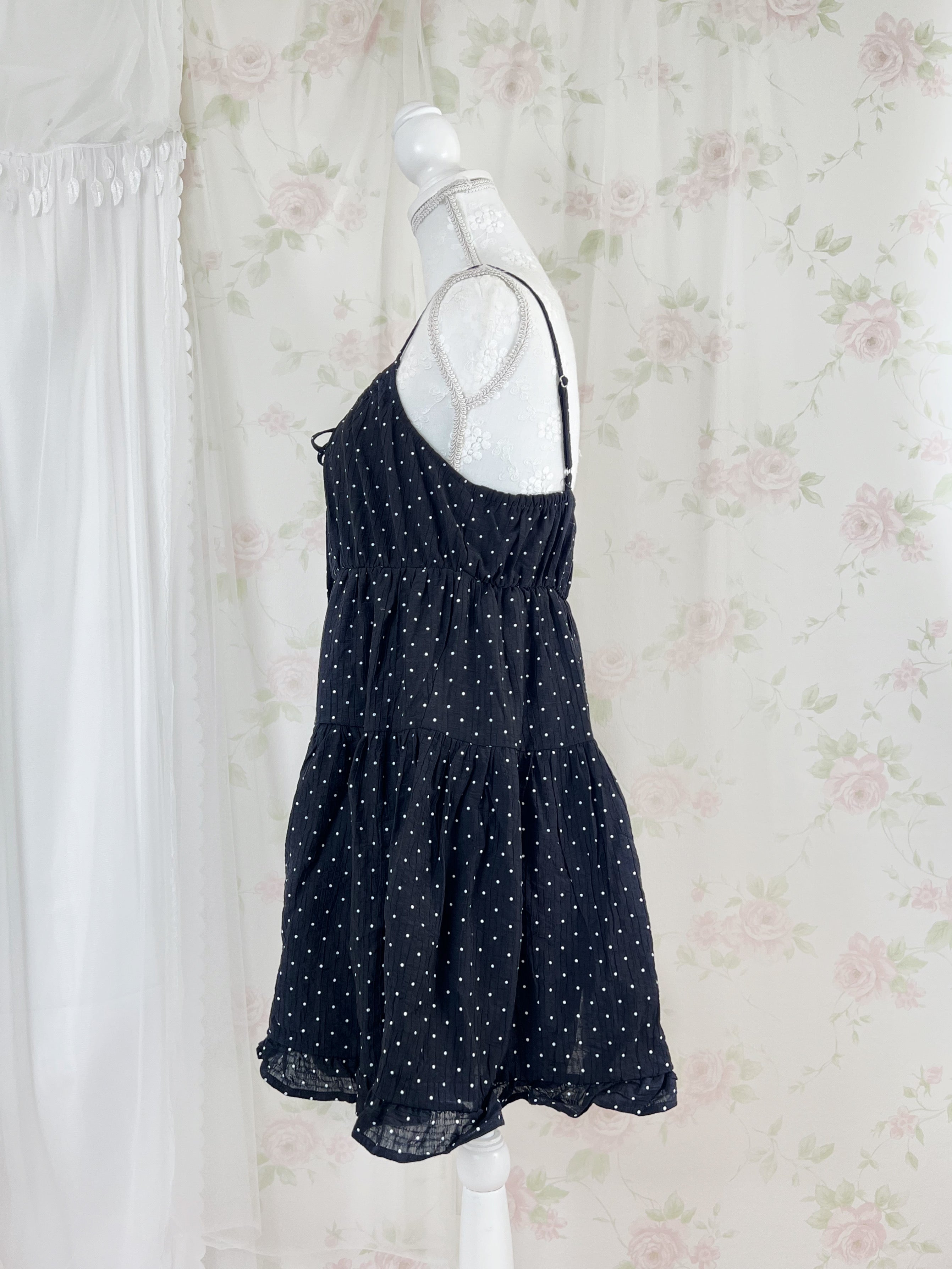 Polka Dot Shoujo Camisole Dress (Black)