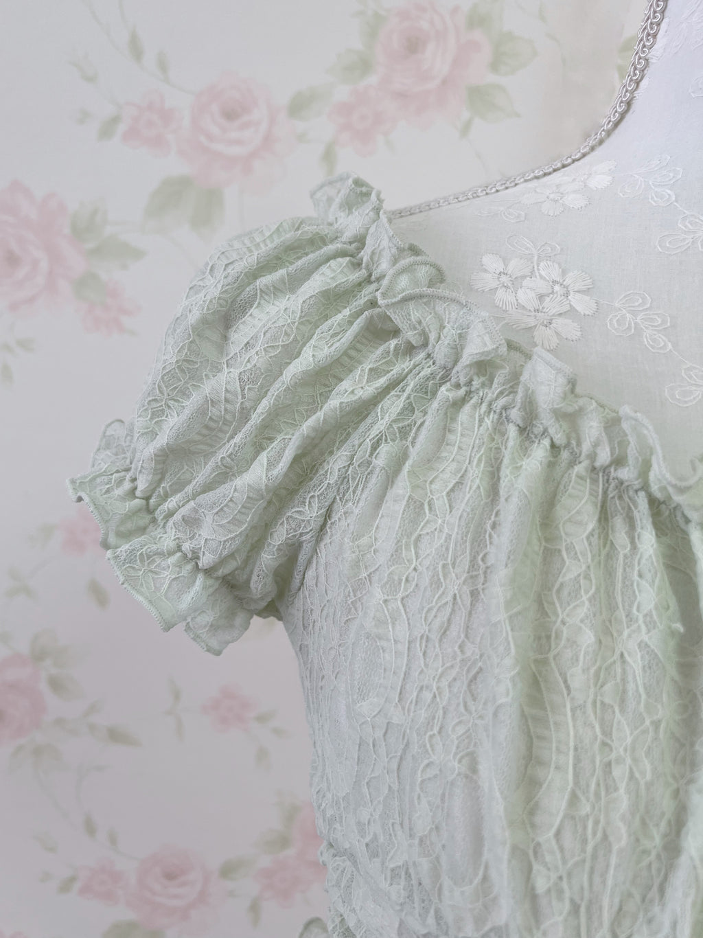 2 Way Shoulder Lacy Top (Mint Green)