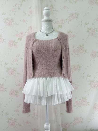 GRL Shaggy Camisole Set Cardigan (Pink)