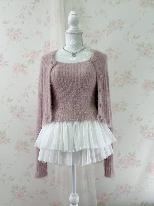 GRL Shaggy Camisole Set Cardigan (Pink)
