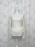 One Shoulder Knit Lace Camisole Set (Ivory)