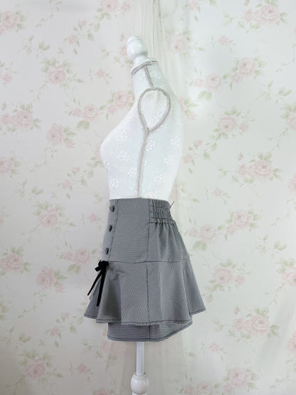 Heart button Checked Jiraikei Skirt (Black)