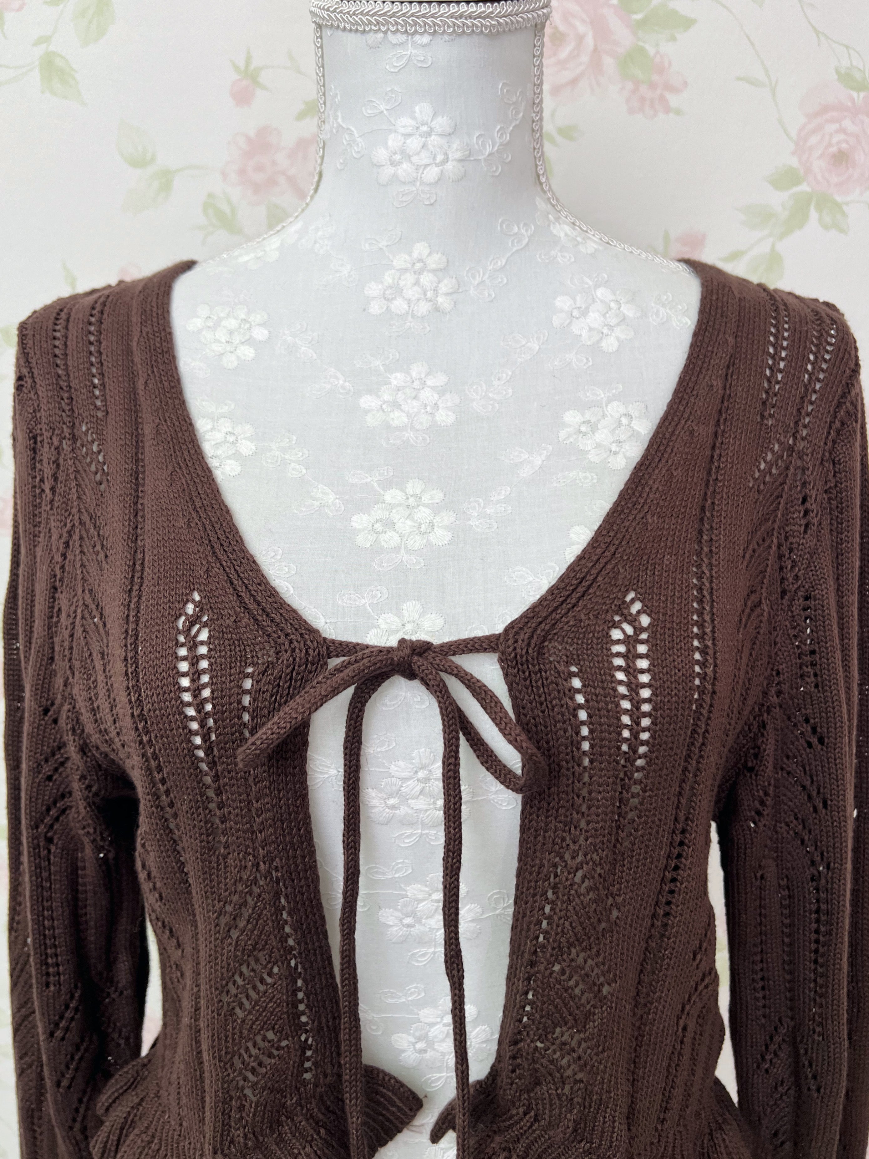 Crocheted Front String Cardigan (Chocolate)