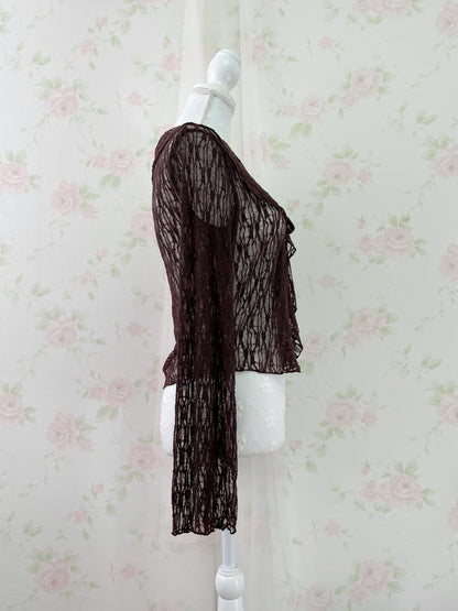 Clear Lacy Ruffled Cardigan (Brown)