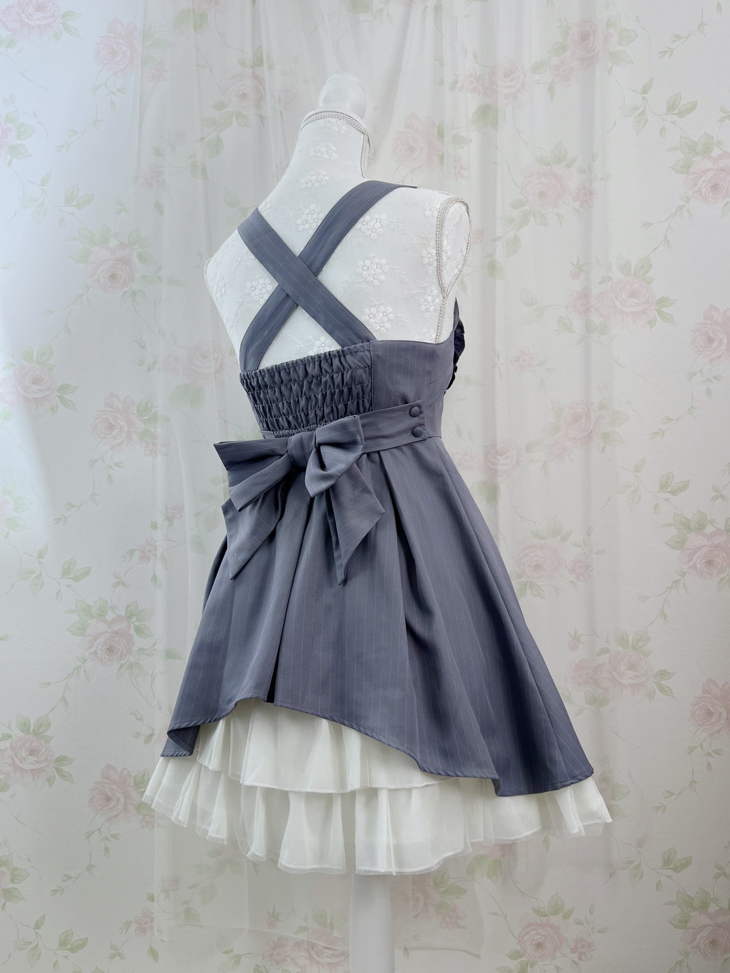 Secret Honey Heart Front Striped Jumper Skirt (Navy)