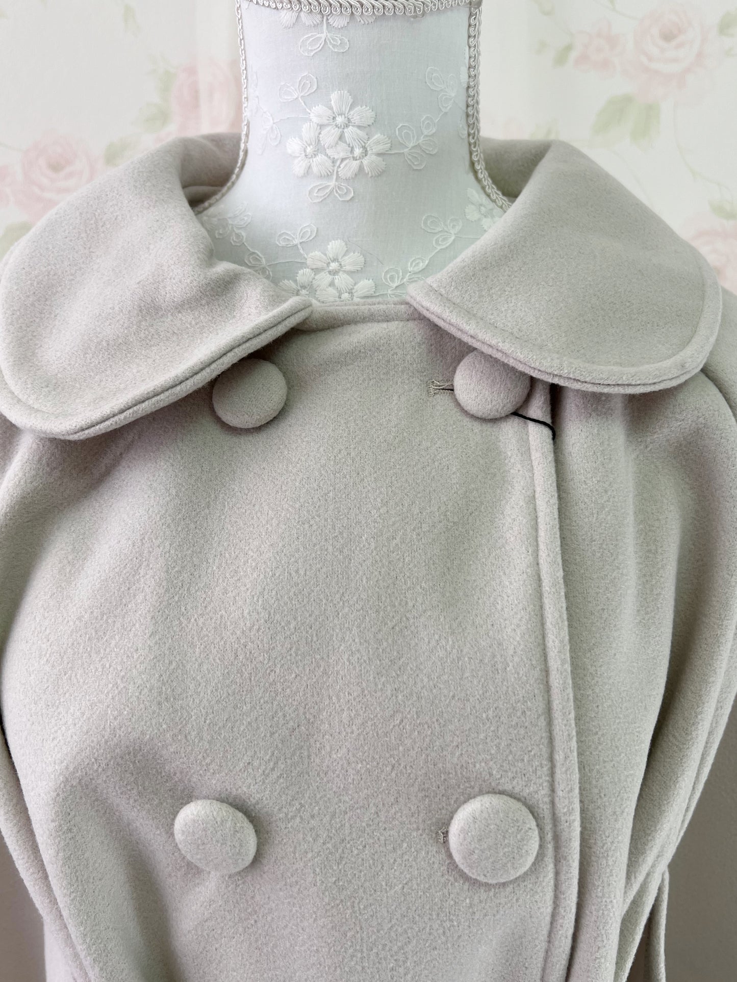 GRL Dolly Collar Button Up Poncho Coat (Beige)