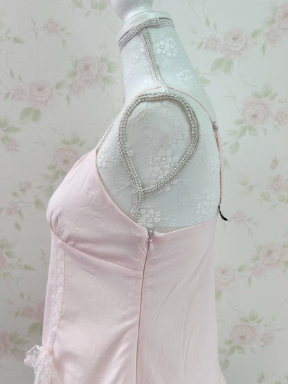GRL Side Lacy Bow Camisole Cotton Dress (Pink)