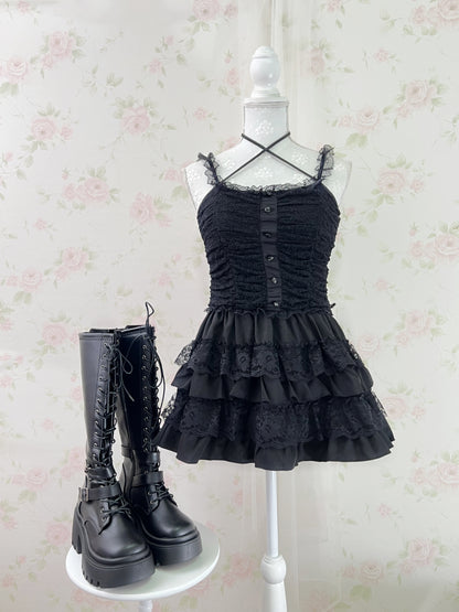 GRL Lacy Halter Neck Camisole (Black)