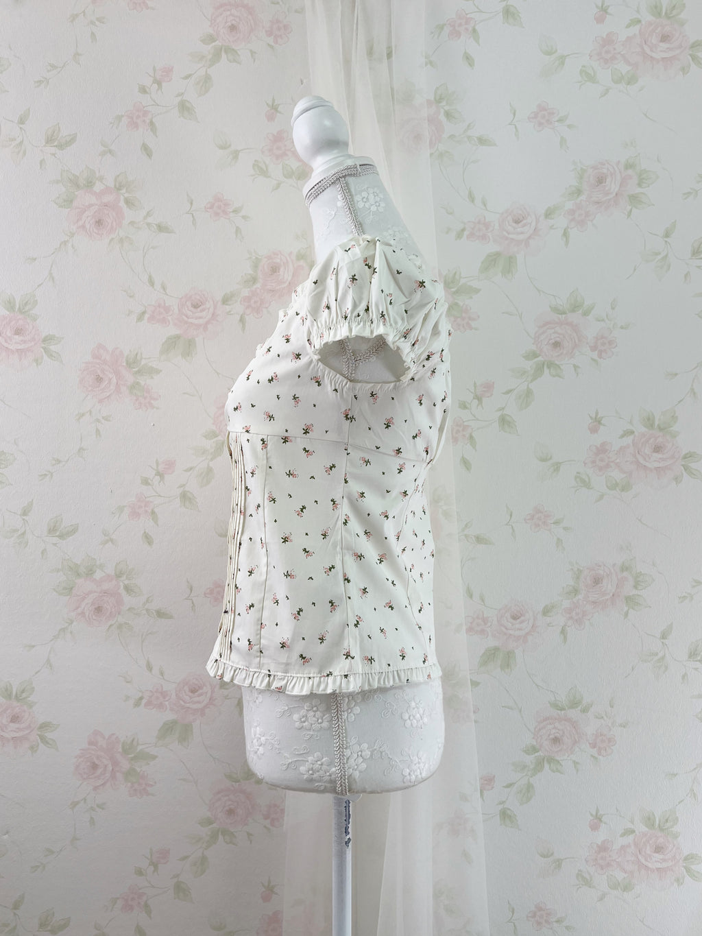Petite Floral Puff Sleeved Cotton Blouse (Ivory)