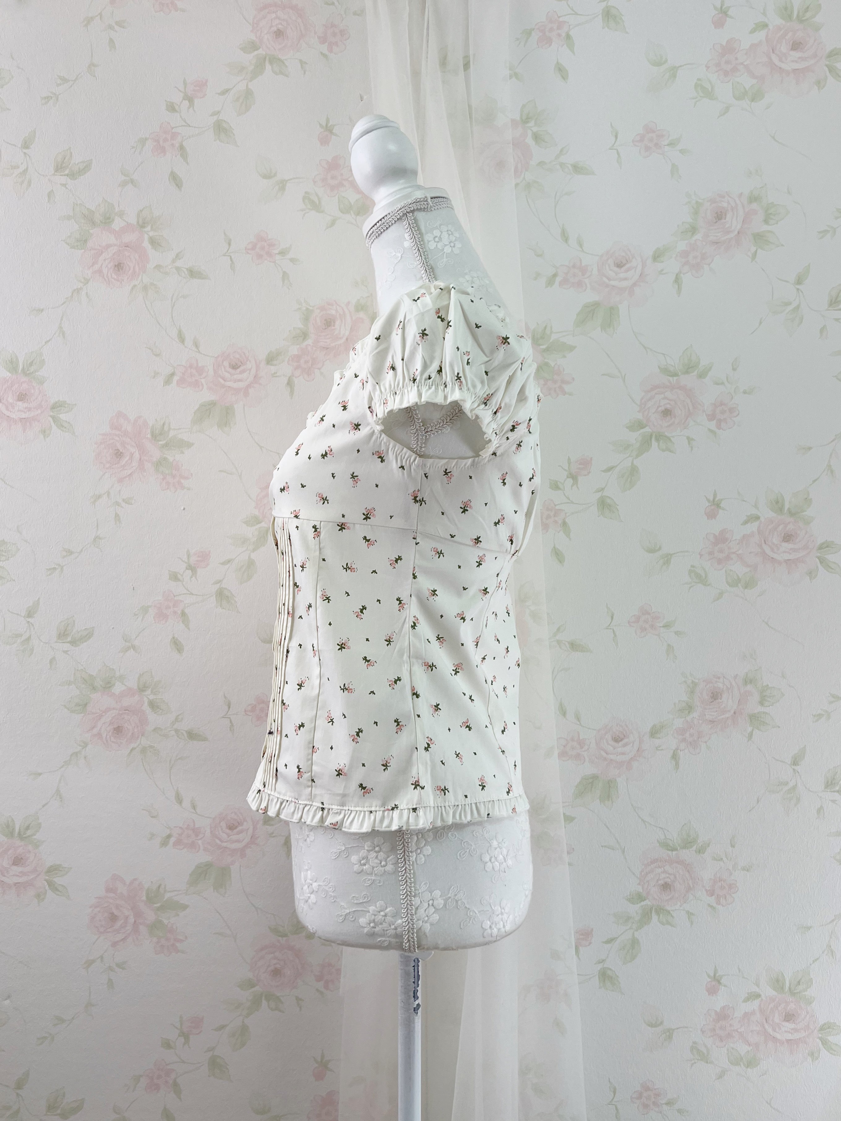 Petite Floral Puff Sleeved Cotton Blouse (Ivory)
