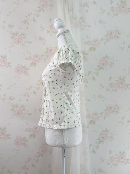 GRL Petite Floral Puff Sleeved Cotton Blouse (Ivory)