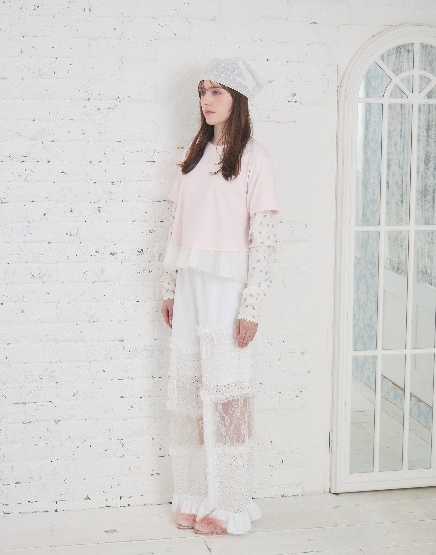 Lolime patchwork lace frill pants