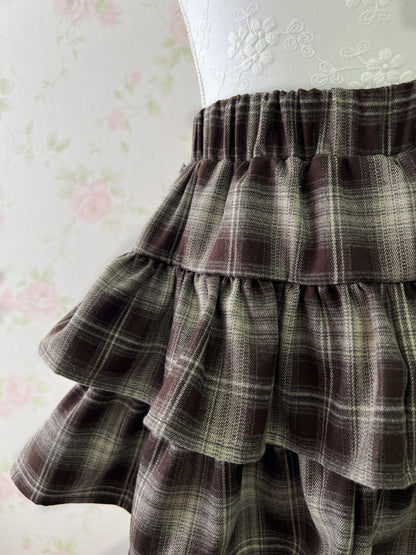 GRL Tiered Checked Skirt (Brown)