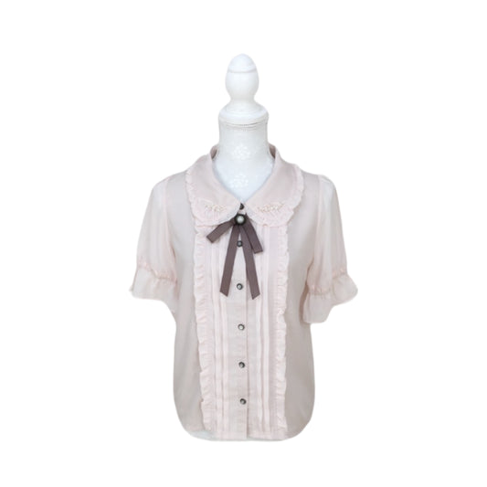 axes femme POETIQUE Pearl Bow Tie Blouse (Pink)