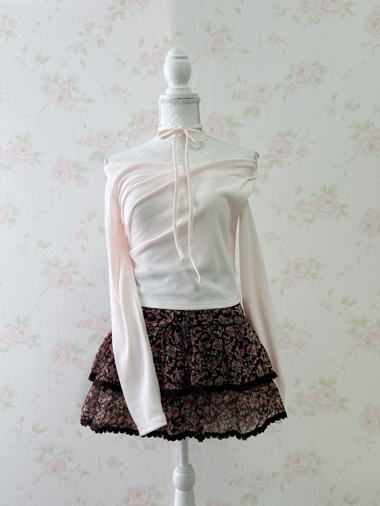 INGNI Petite Floral Layered Skirt (Brown)