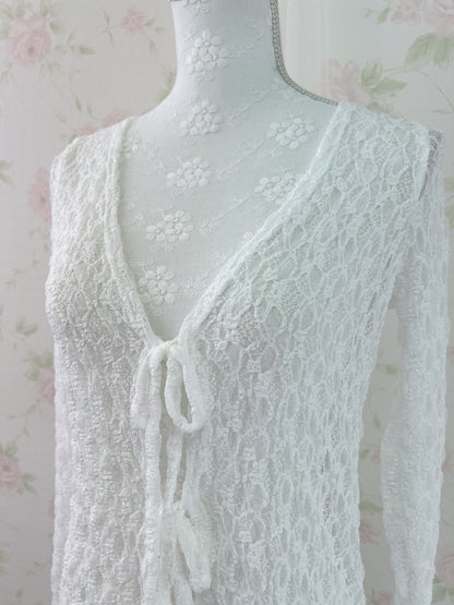 GRL Lacy Double String Cardigan (White)