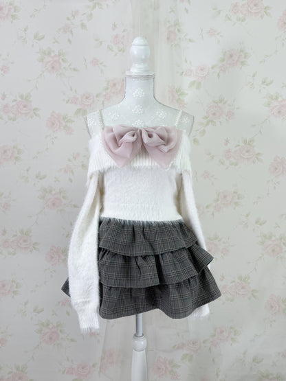 GRL Pearl Strap Off Soulder Sweater (White)