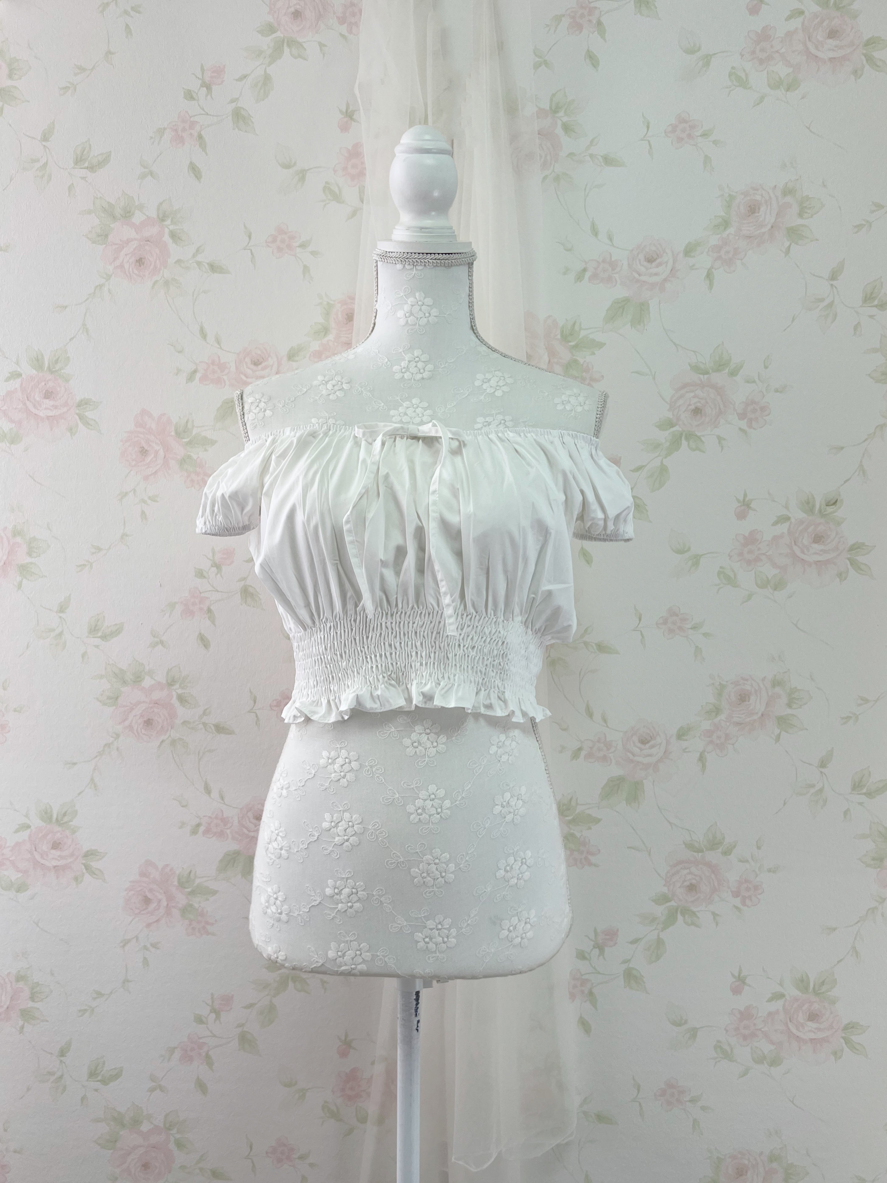 2 Way Shoulder Cotton Blouse (White)