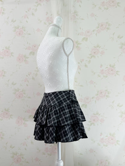 Side Bow Checked Shoujo Mini Skirt (Black)