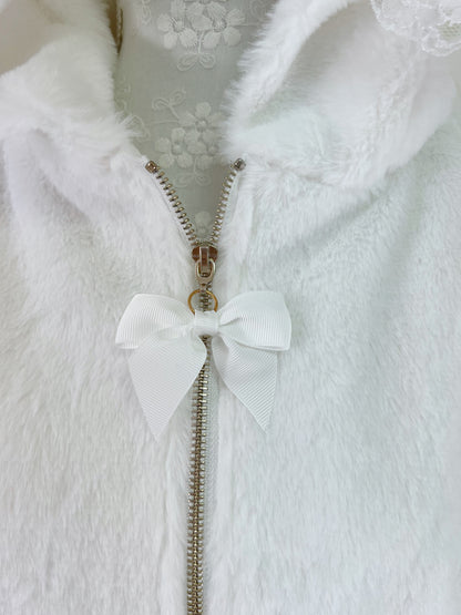 Bunny Ear Laced Up Sleeve Hoodie（White)