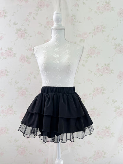 GRL Tulle Hem Tiered Skirt (Black)
