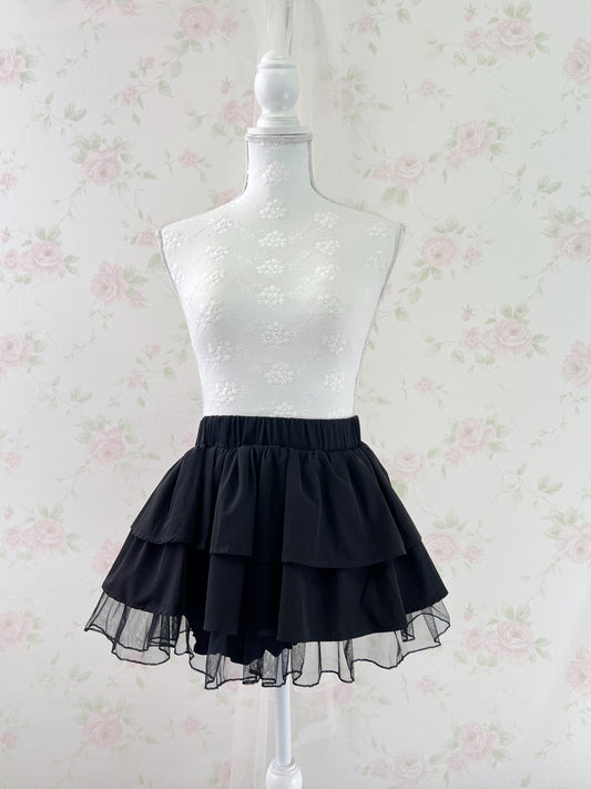 GRL Tulle Hem Tiered Skirt (Black)