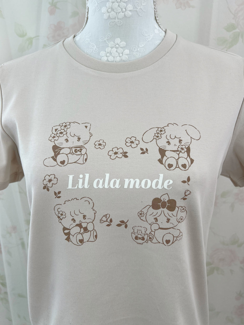 mikko Lil ala mode Printed T-Shirt (Milk Coffee)