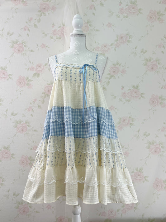 Patchwork Lace Layered Dress (Blue)