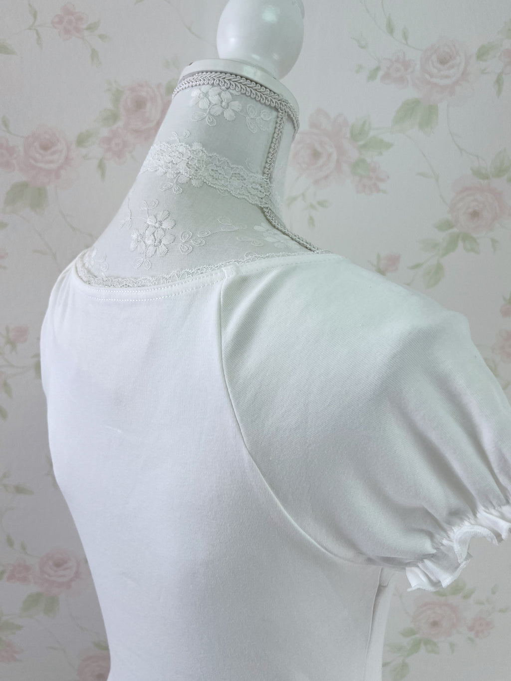Lace Choker Girly Cotton T-Shirt  (White)