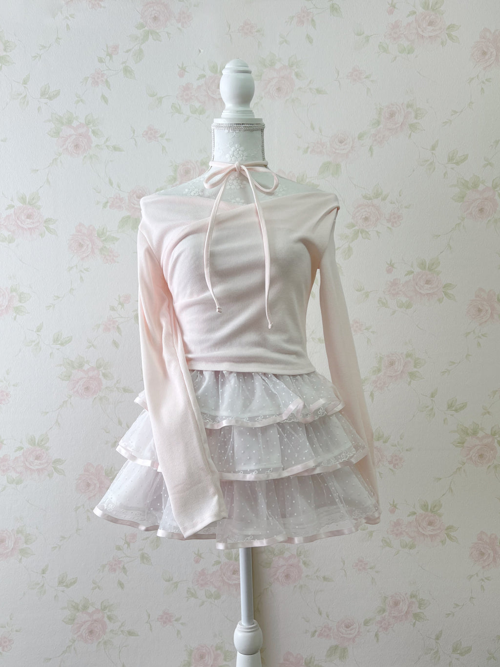 Side String Tie Drape Top (Baby Pink)