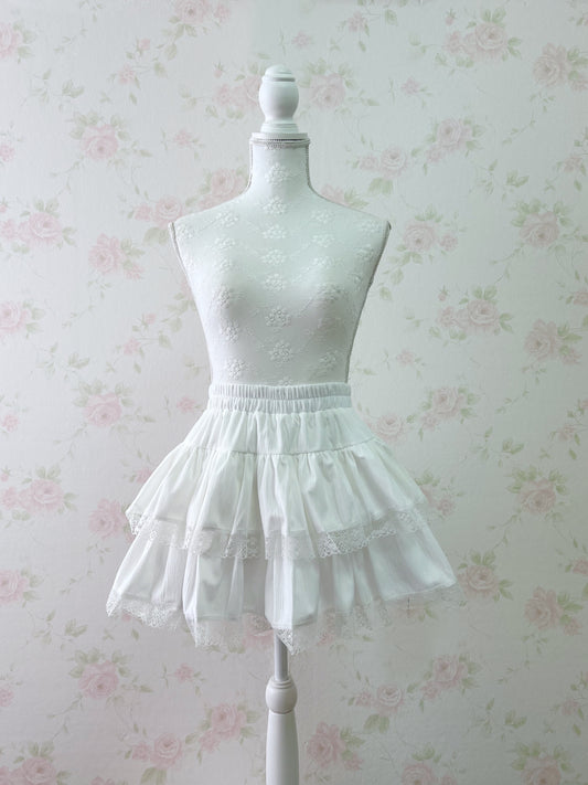 GRL Layered Lace Hem Skirt (White)