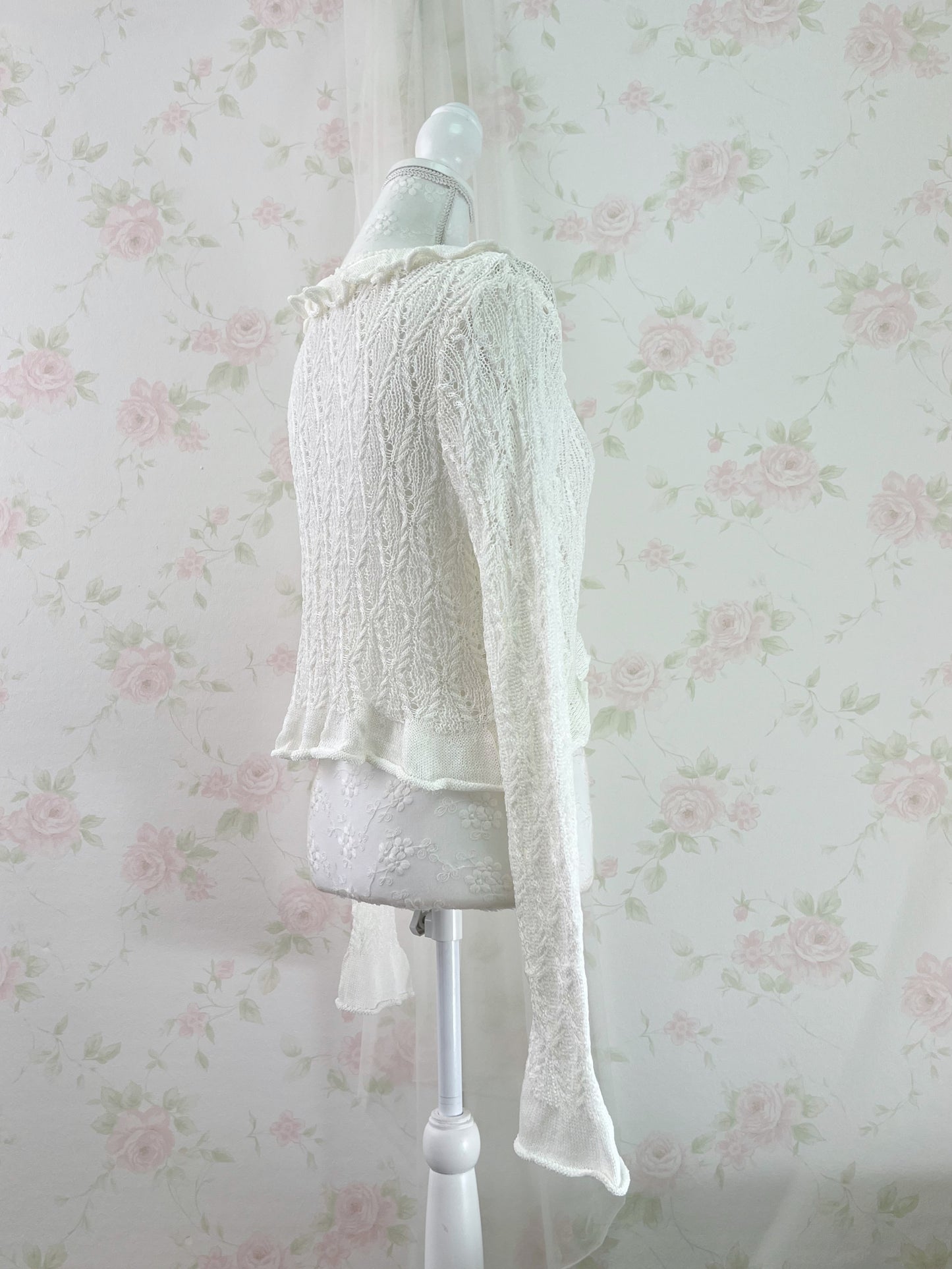 GRL Ruffled Bell Sleeve Cardigan (Ivory)