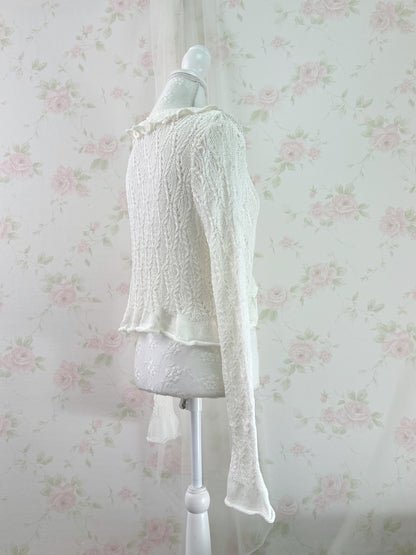 GRL Ruffled Bell Sleeve Cardigan (Ivory)