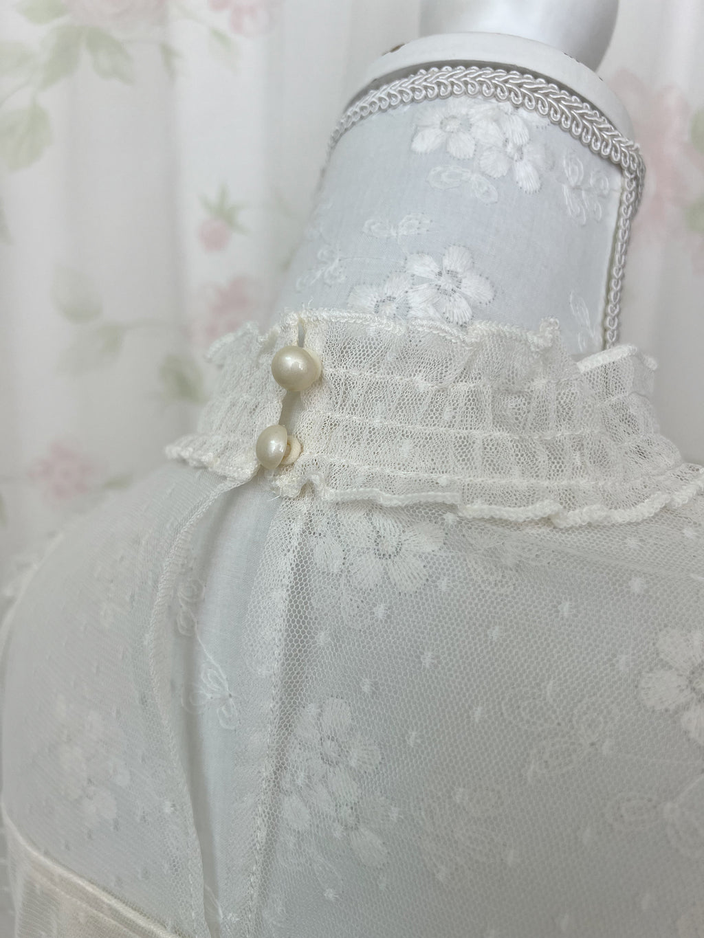 ROJITA Dot Tulle High Neck Top (Ivory)