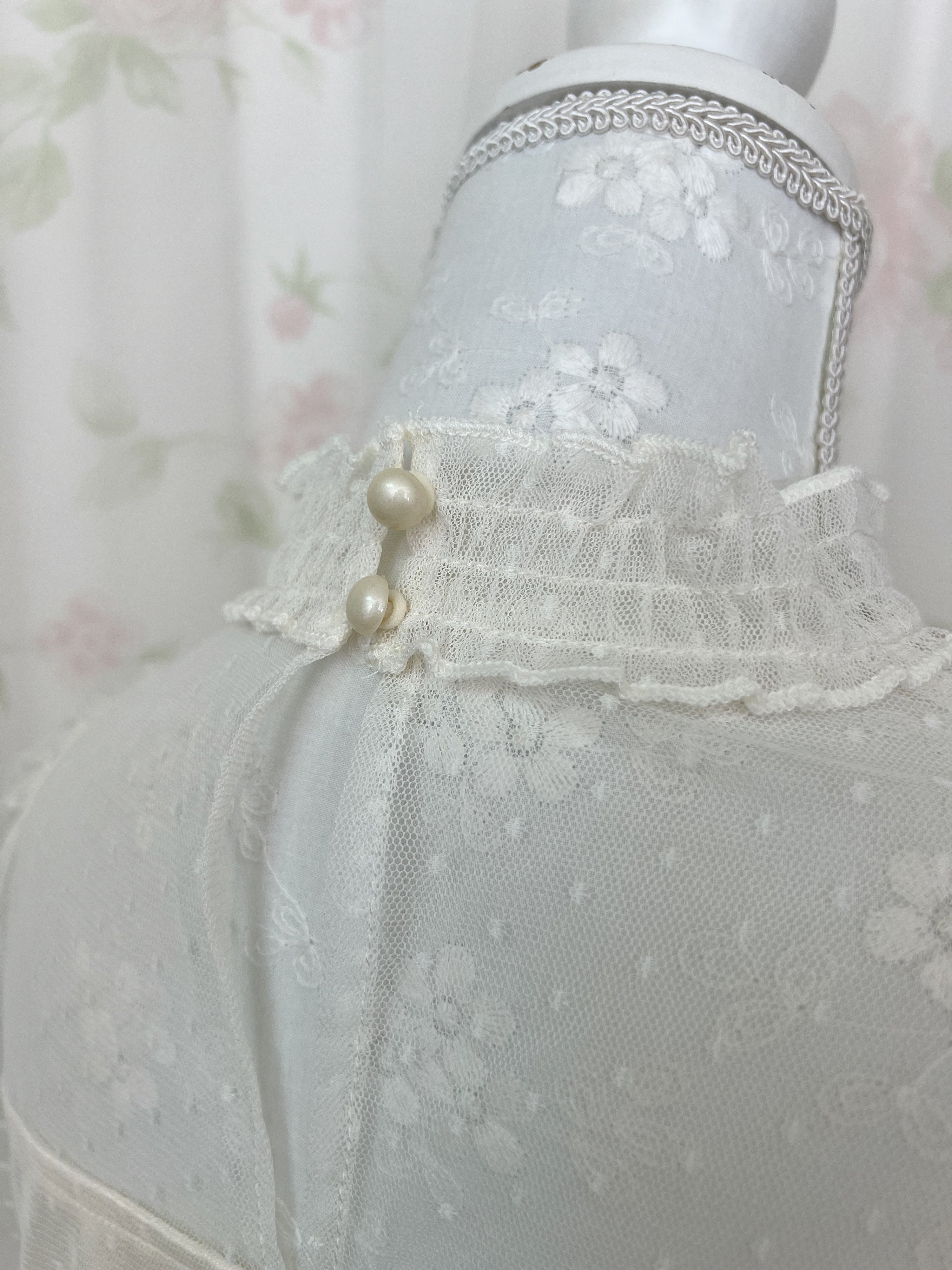 ROJITA Dot Tulle High Neck Top (Ivory)