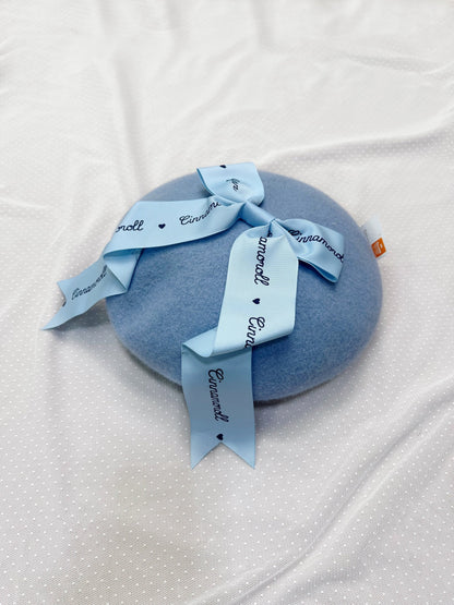 Cinnamoroll Logo Printed Bow Beret (Blue)