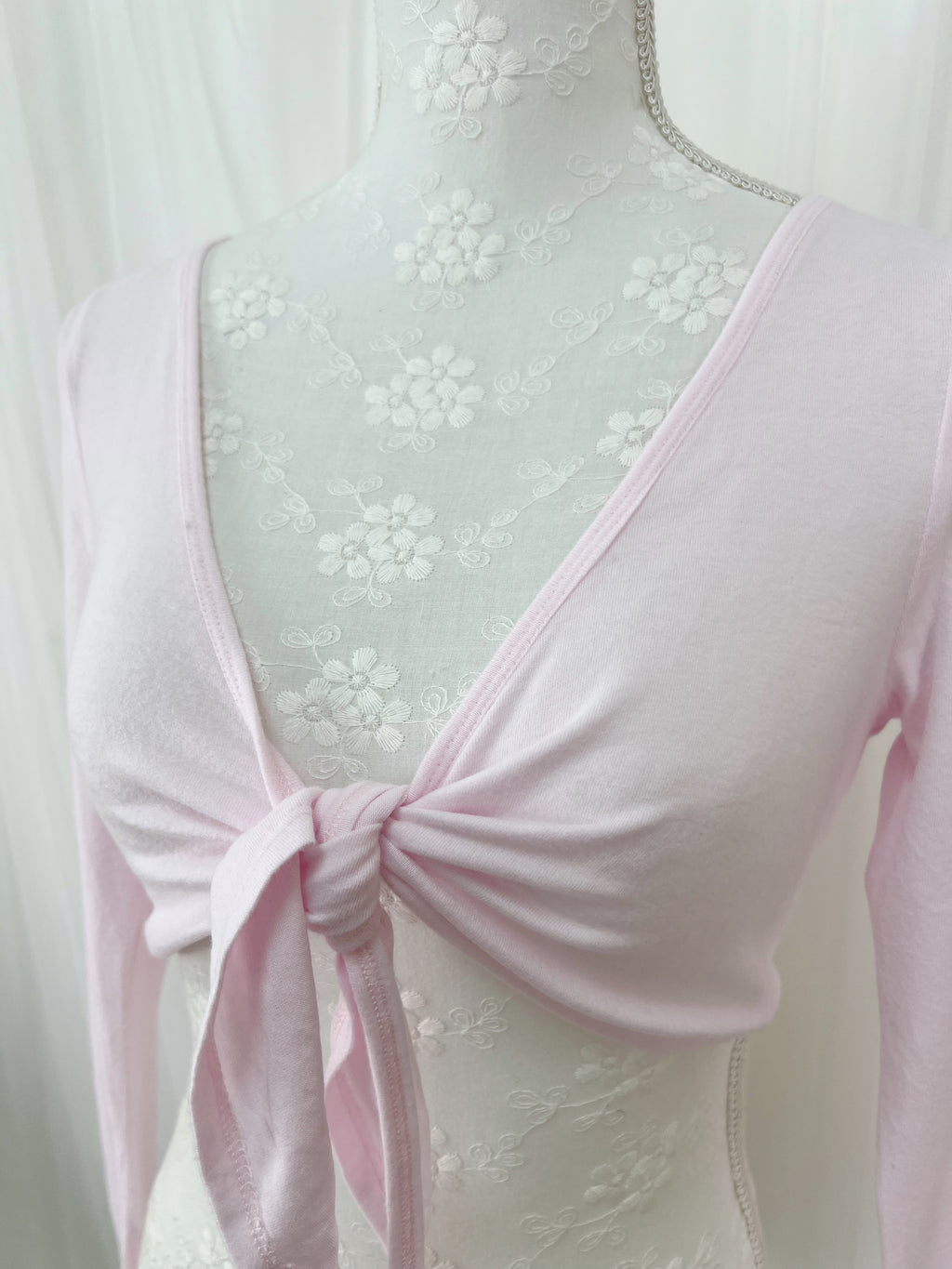 MultiPal Store Original Front Tie Cardigan With Lace (Pink)