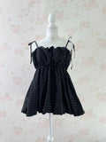 Polka Dot Balloon Tunic Top  (Black)