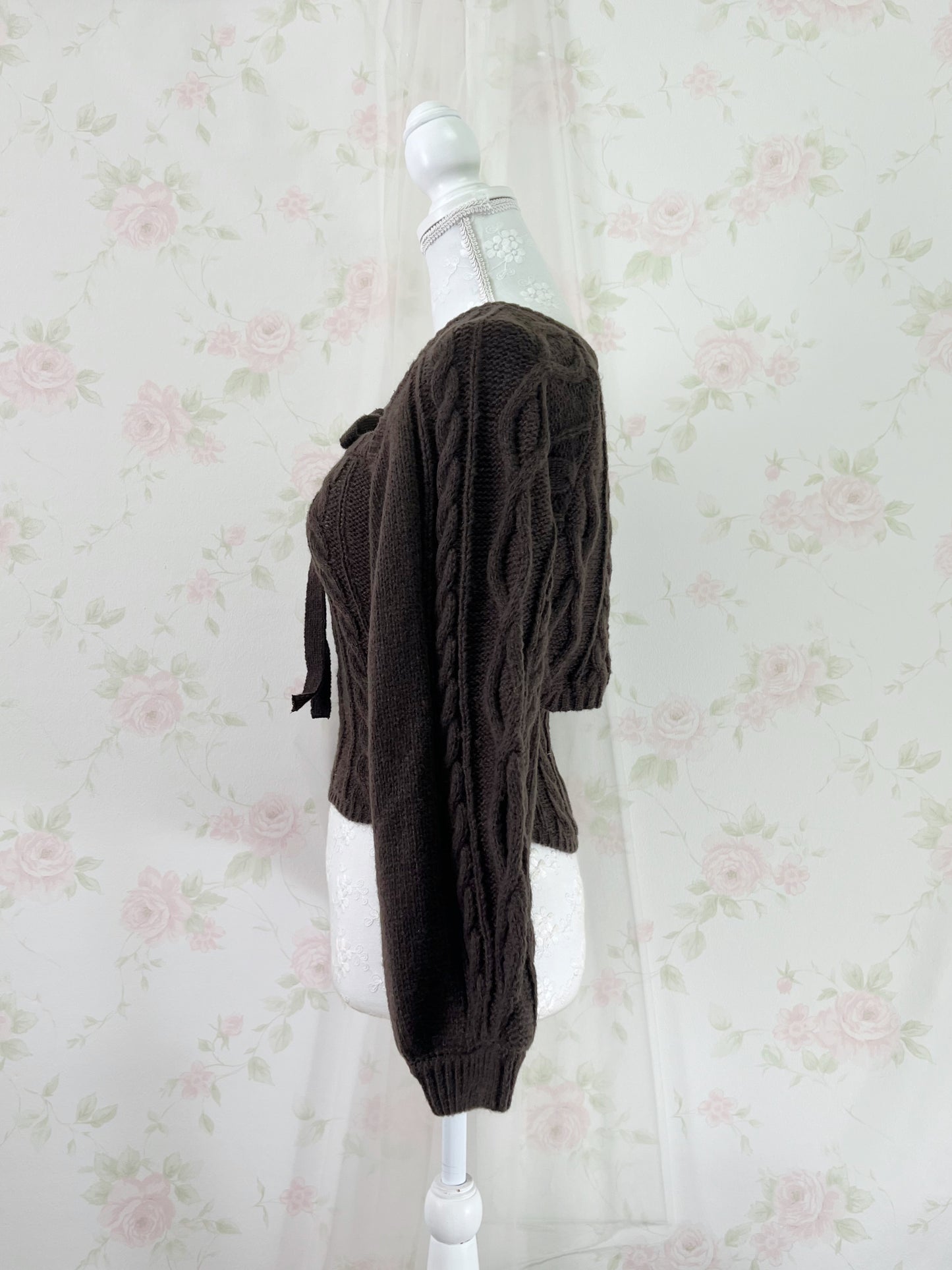 Cardigan Moe Sleeve Camisole Set (Brown)