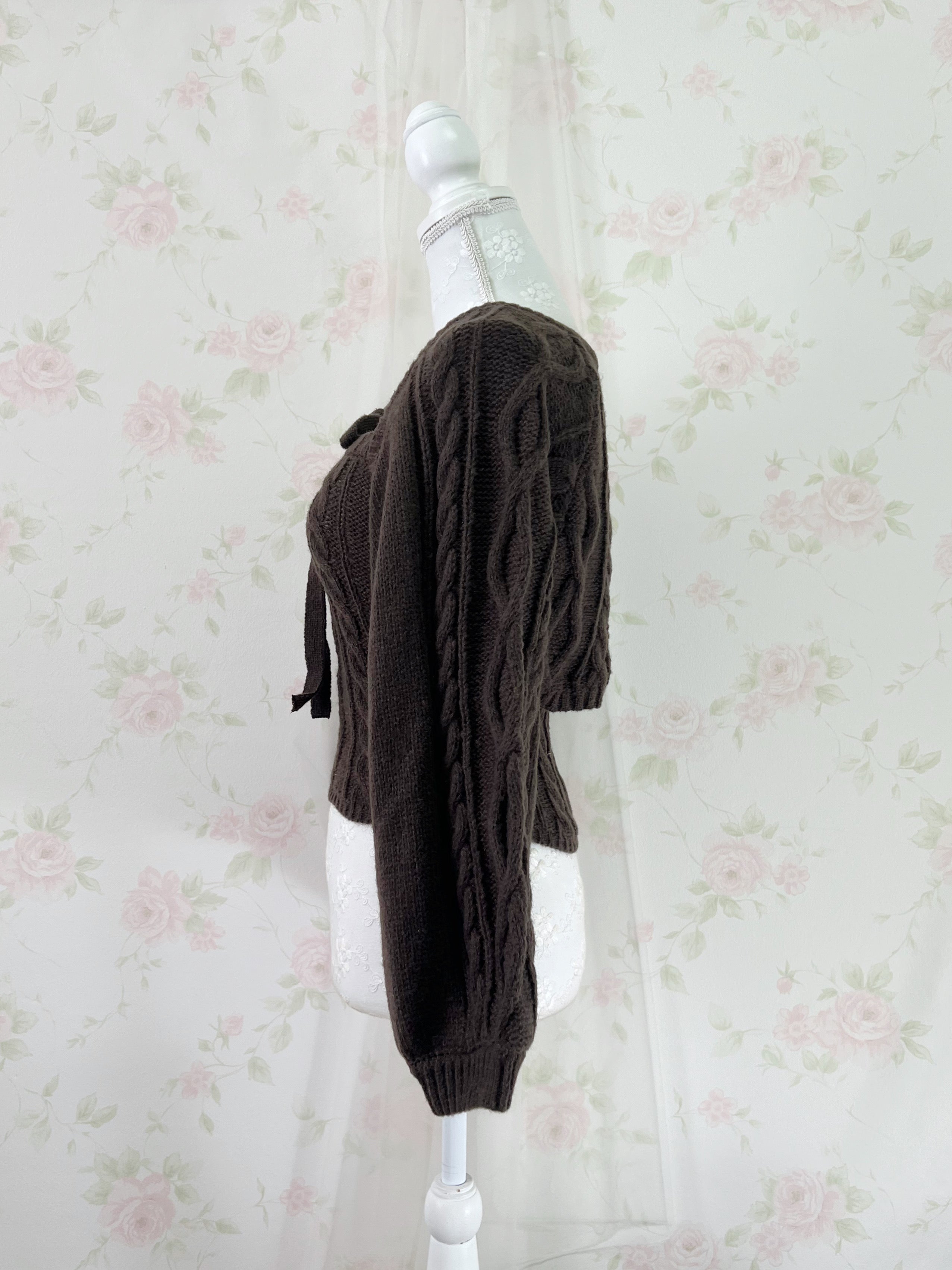 Cardigan Moe Sleeve Camisole Set (Brown)