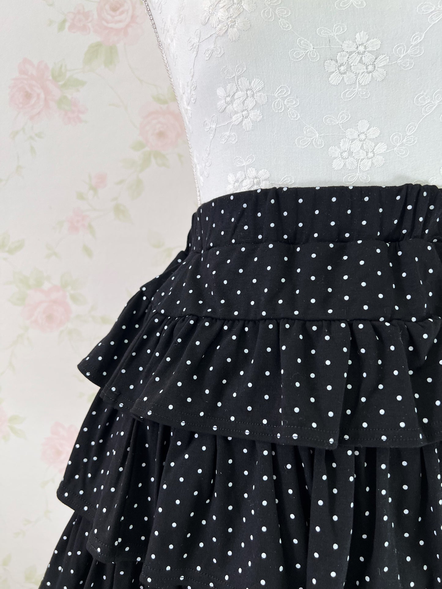 Polka Dot Tiered Skirt (Black)