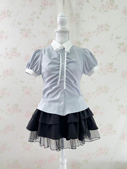 GRL Bicolor Puff Sleeved Blouse (White)