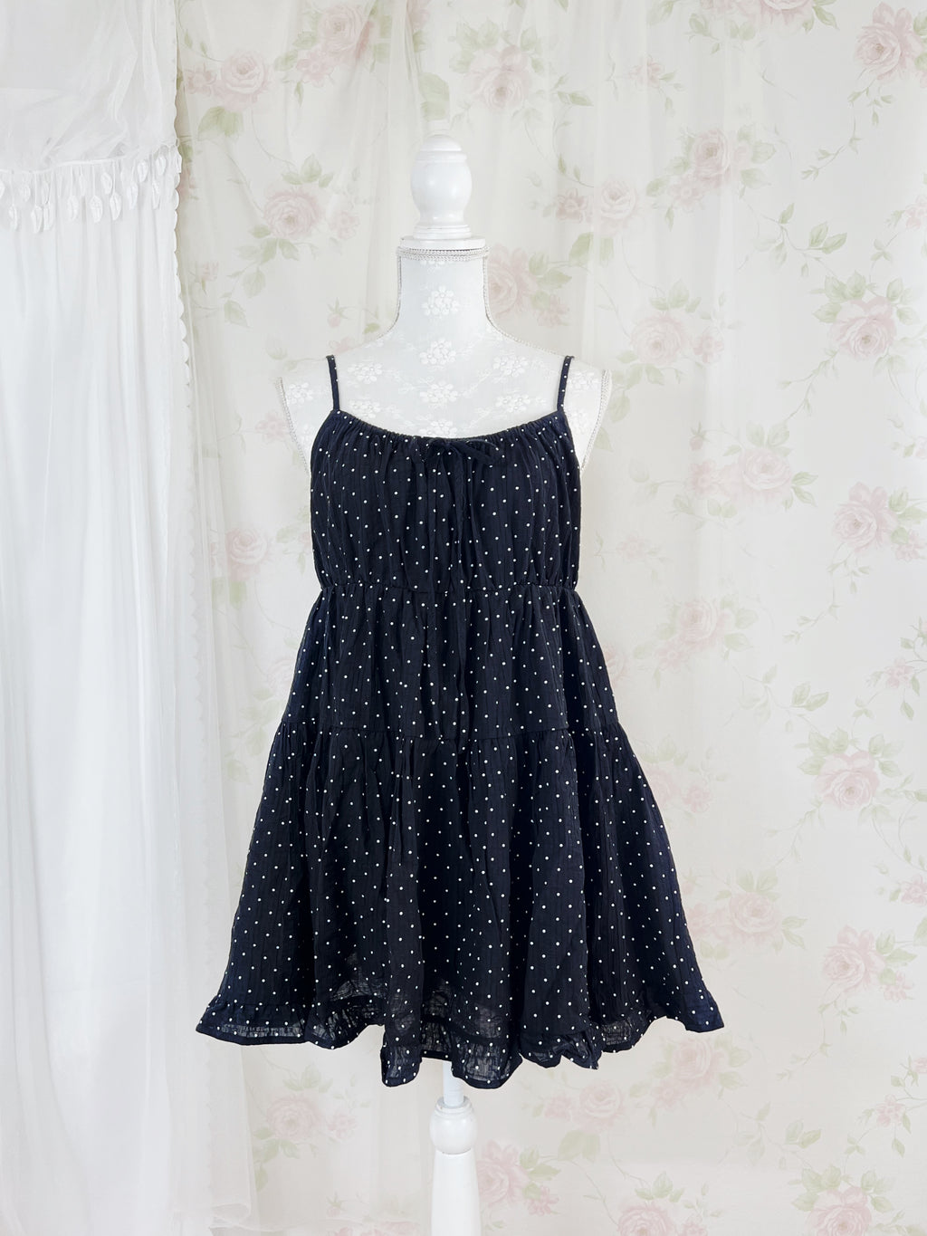 Polka Dot Shoujo Camisole Dress (Black)