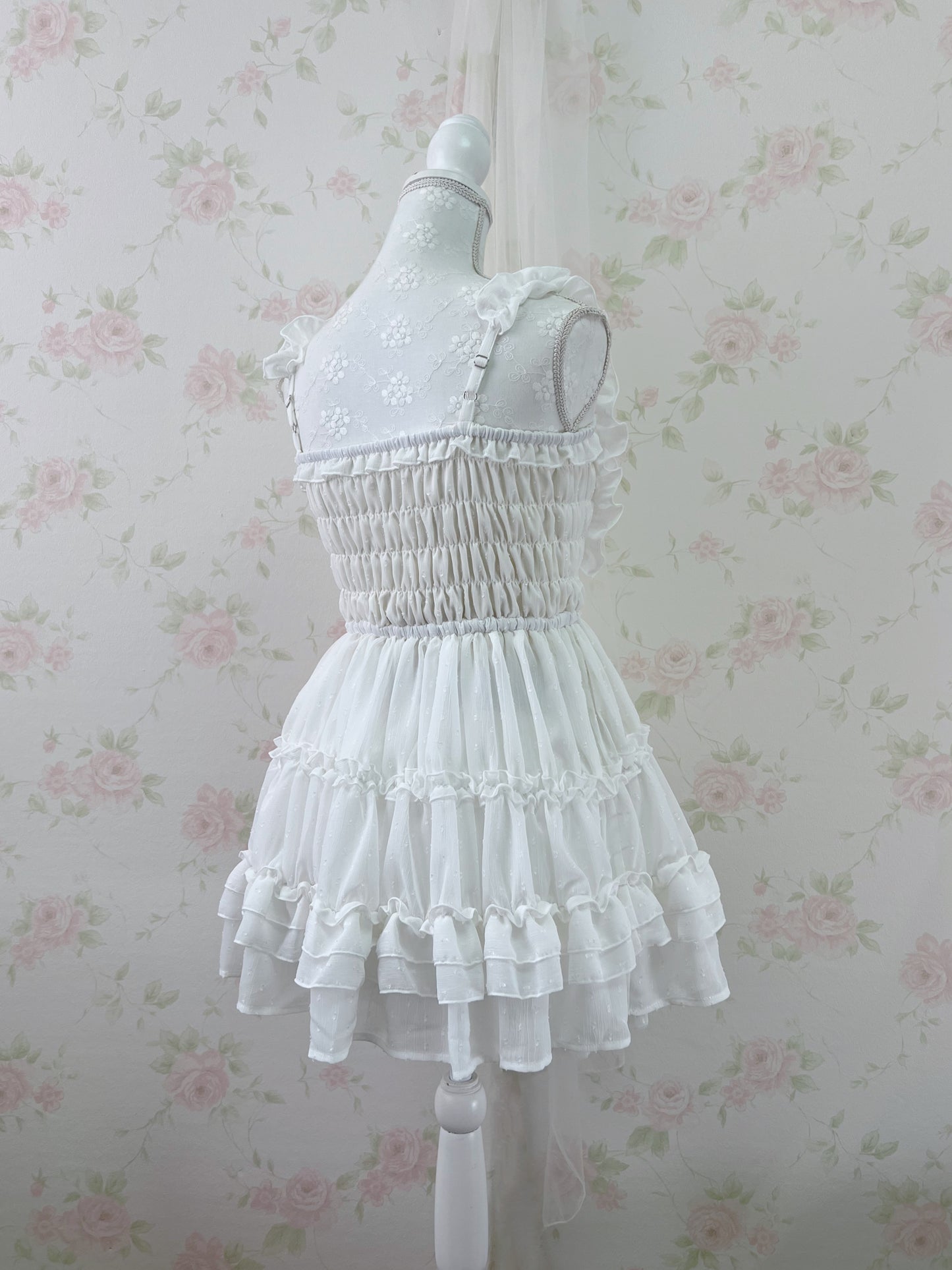 GRL Frilled Strap Tiered Dress (White)